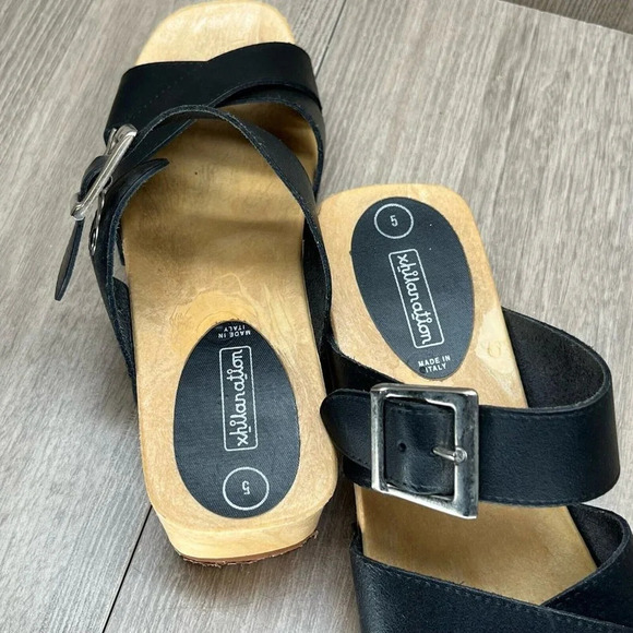 Xhilanation Sandals Womens Size 5 Cross Strap Slides Chunky Heel Leather Black - Picture 9 of 11